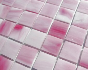 Pink Streaks Glass Mosaic Tiles Squares - 3/4 inch - 25 Tiles