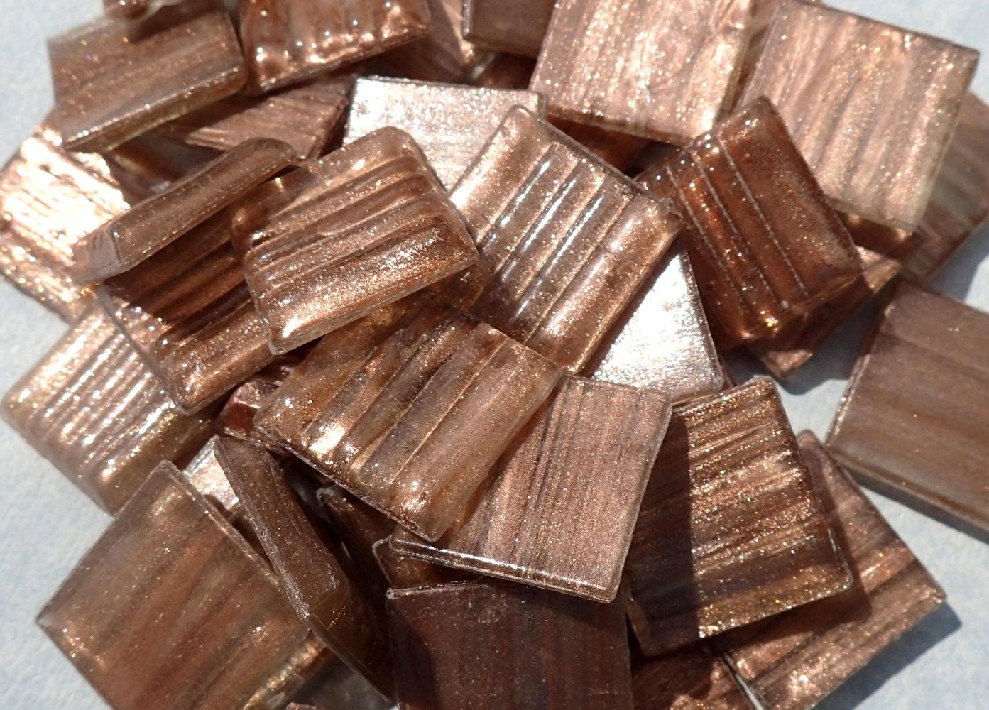 Antique Rose Gold Vein Glass Mosaic Tiles Squares - 3/4 inch - 25 Tiles