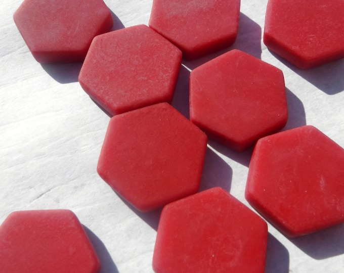 Berry Red Hexagons - 25 Glass 23mm MATTE Tiles