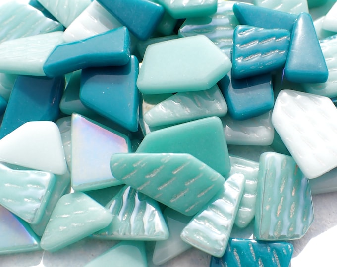 Teal Medley Irregular Glass Tiles - 50g of Polygons in Mix of Sizes - Nimbus