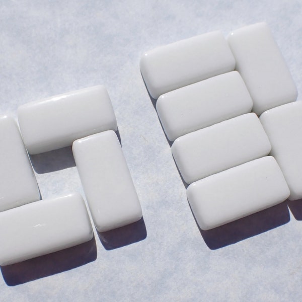 White Rectangle Mosaic Tiles - 20mm - 100g Opaque Glass Bar Tiles