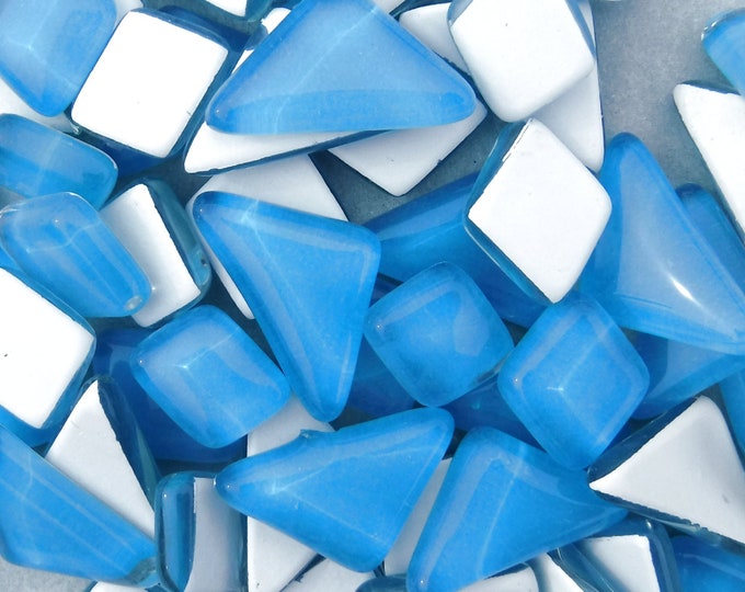 Pool Blue Glass Puzzle Tiles - Assorted Shapes - 100 grams