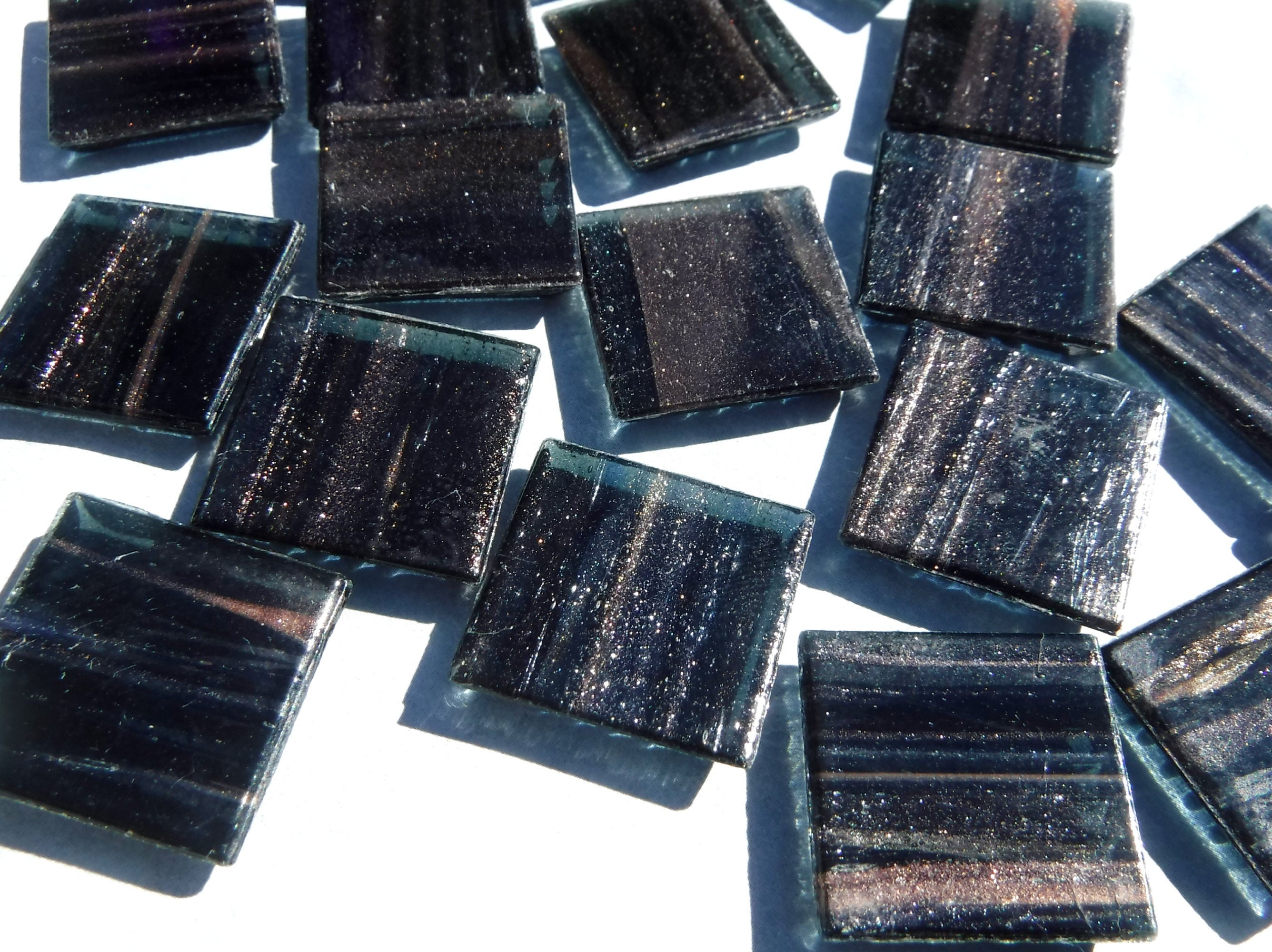 Black with Gold Vein Glass Squares - 3/4 inch - 25 Venetian Tiles