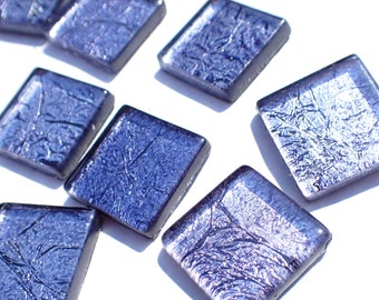 Midnight Blue Foil Square Tiles - 25 Glass Mosaic Tiles - 20mm