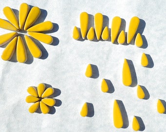 Lemon Yellow Teardrop Mosaic Tiles - 50g Ceramic Drops in Mix of 2 Sizes