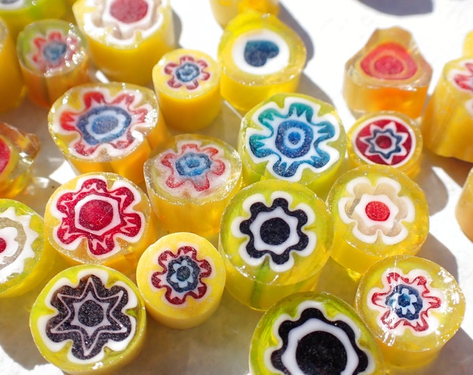 Yellow Millefiori - 25 grams - Assorted Sizes and Designs