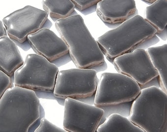 Dark Gray Mosaic Ceramic Tiles - Random Shapes - Half Pound - Assorted Sizes Jigsaw Pieces