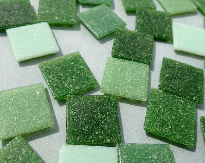 Green Mix Glass Vitreous Tiles - 20mm - Half Pound of Squares