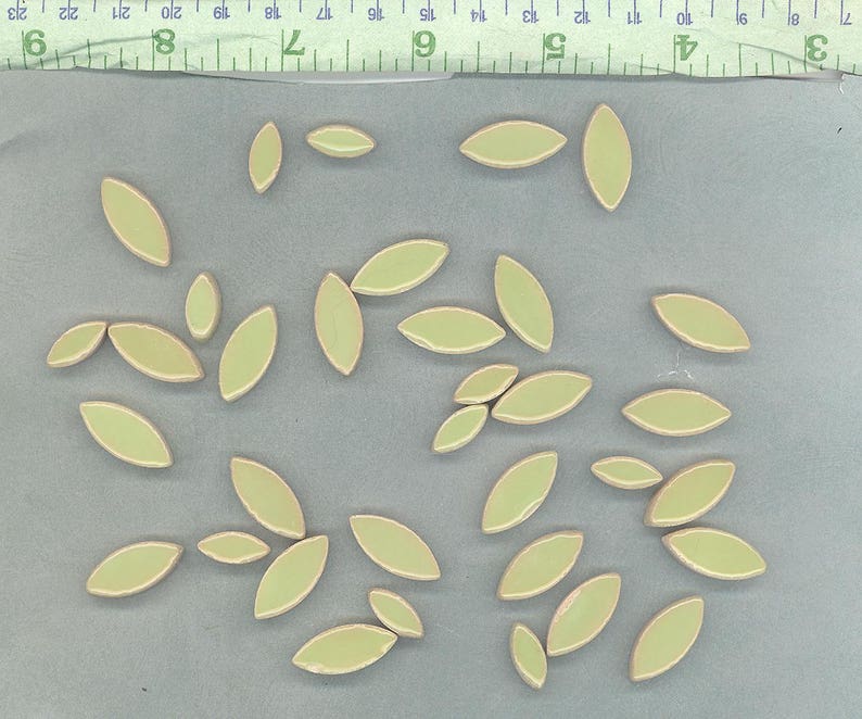 Pistachio Green Petals Mosaic Tiles 50g Ceramic Leaves in Mix of 2 Sizes 1/2 and 3/4 Muted Peppermint Green image 6