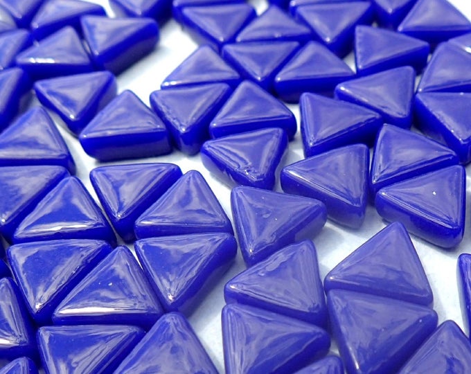 Small Blue Triangle Glass Mosaic Tiles - 10mm - Opaque Glass Solid Color - 50g of Triangles in Royal Blue