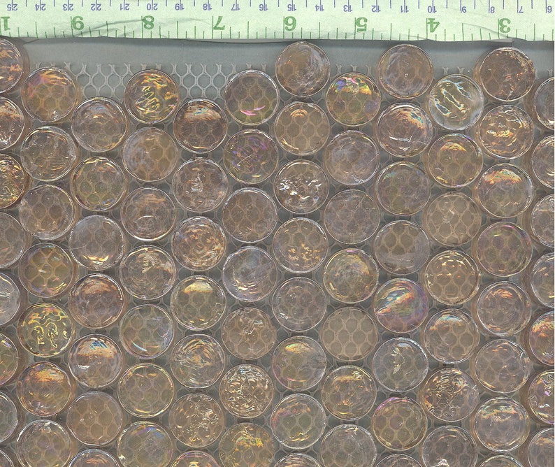 34 Light Orange 25 Penny Rounds Pale Peach Iridescent Circle Glass Mosaic Tiles