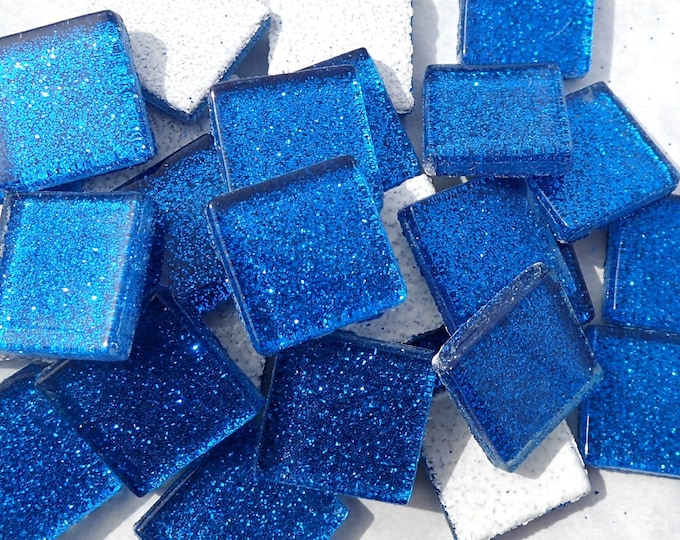 Medium Blue Glitter Tiles - 20mm Mosaic Tiles - 25