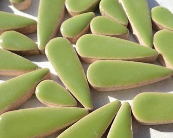 Kiwi Green Teardrop Mosaic Tiles - 50g Ceramic Drops in Mix of 2 Sizes