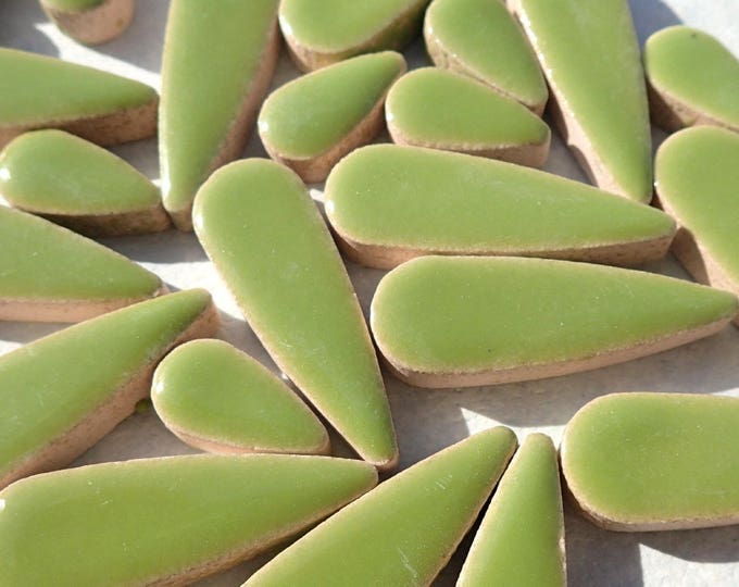 Kiwi Green Teardrop Ceramic Tiles - 50g Drops in Mix of 2 Sizes 1/2" and 3/5"