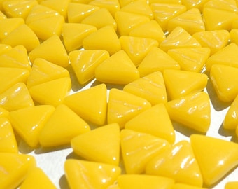 Small Yellow Triangle Glass Mosaic Tiles - 10mm - Opaque Glass Solid Color - 50g of Triangles - Approx 80 Tiles