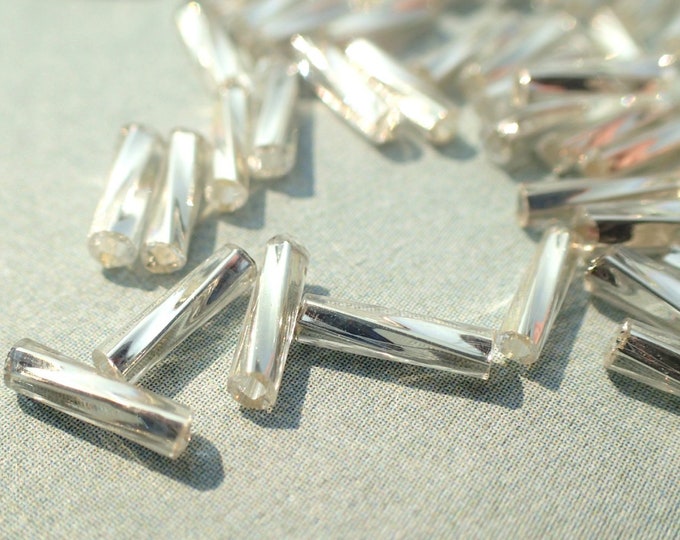 Silver Twisted Bugle Beads - 2x6mm - 20g