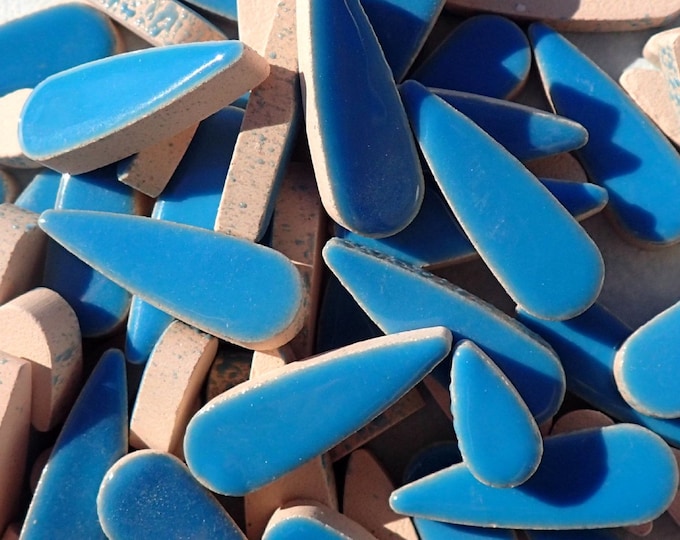 Mediterranean Blue Teardrop Ceramic Tiles - 50g Petals in Mix of 2 Sizes 1/2" and 3/5" in Thalo Blue