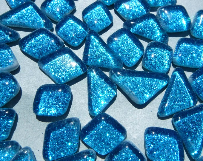 Sky Blue Glitter Puzzle Tiles - 100 grams in Assorted Shapes