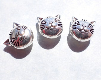 Cat Beads - Silver-Toned 15mm - Tibetan Style Feline Faces