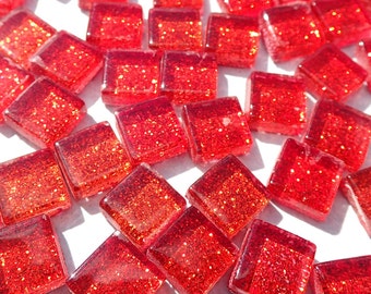 Red Tiny Glitter Tiles - 100 Squares - 1 cm