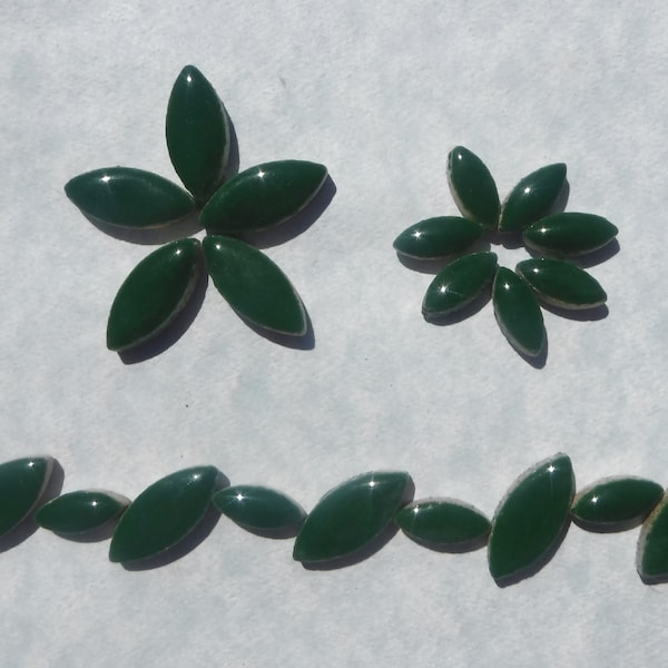 Deep Green Petals Mosaic Tiles - 50g Ceramic Leaves in Mix of 2 Sizes 1/2" and 3/4" - Pesto
