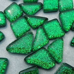 Forest Green Glitter Puzzle Glass Mosaic Tiles - 100 grams in Assorted Shapes