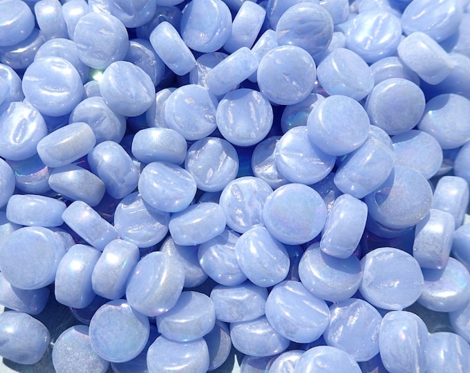 Pale Blue Iridescent MINI Glass Drops Mosaic Tiles - 50 grams - Flat Back Marbles Glass Gems - Over 100 Tiles