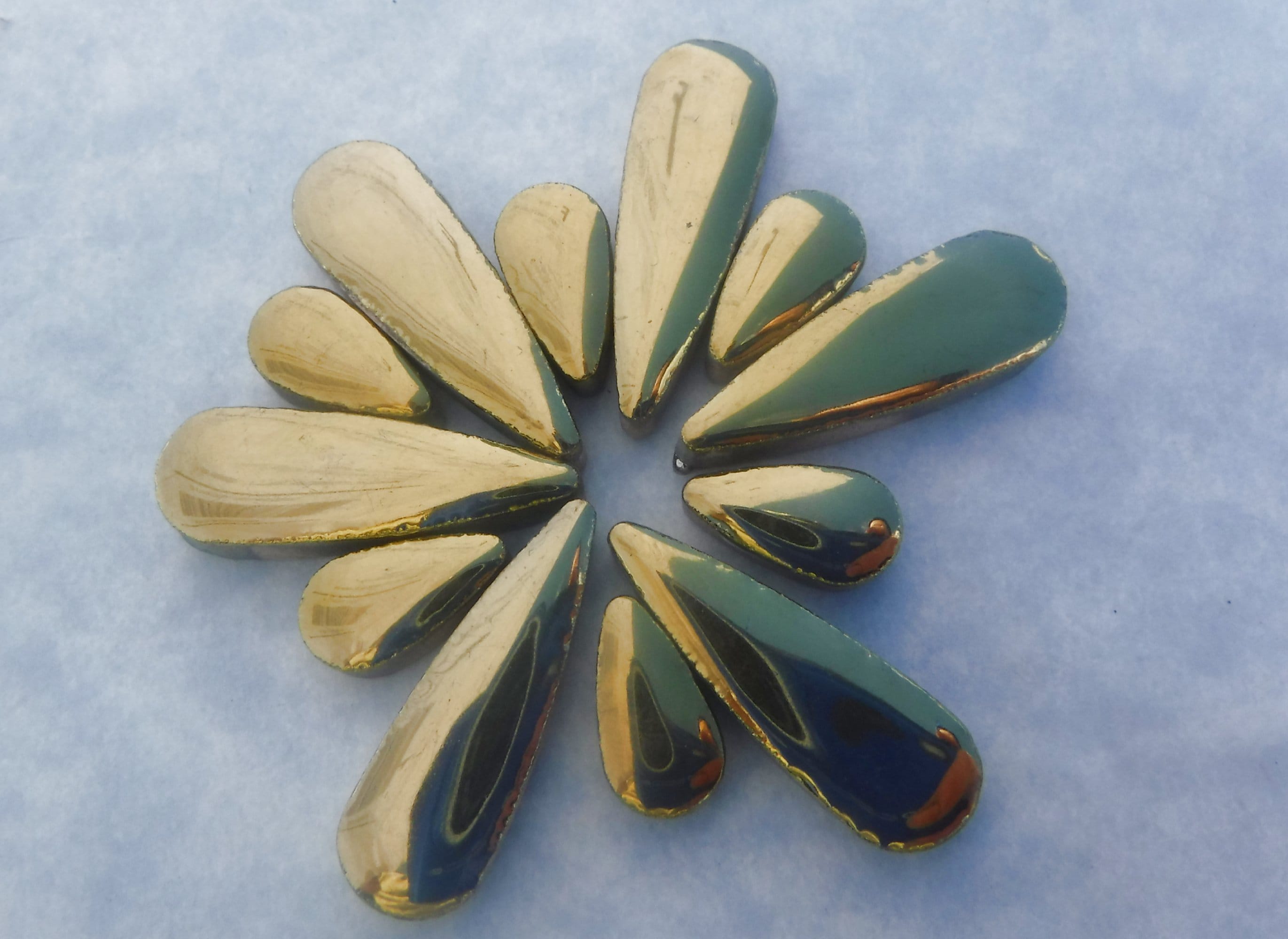 Gold Metallic Teardrop Mosaic Tiles 50g Ceramic Petals in Mix of 2