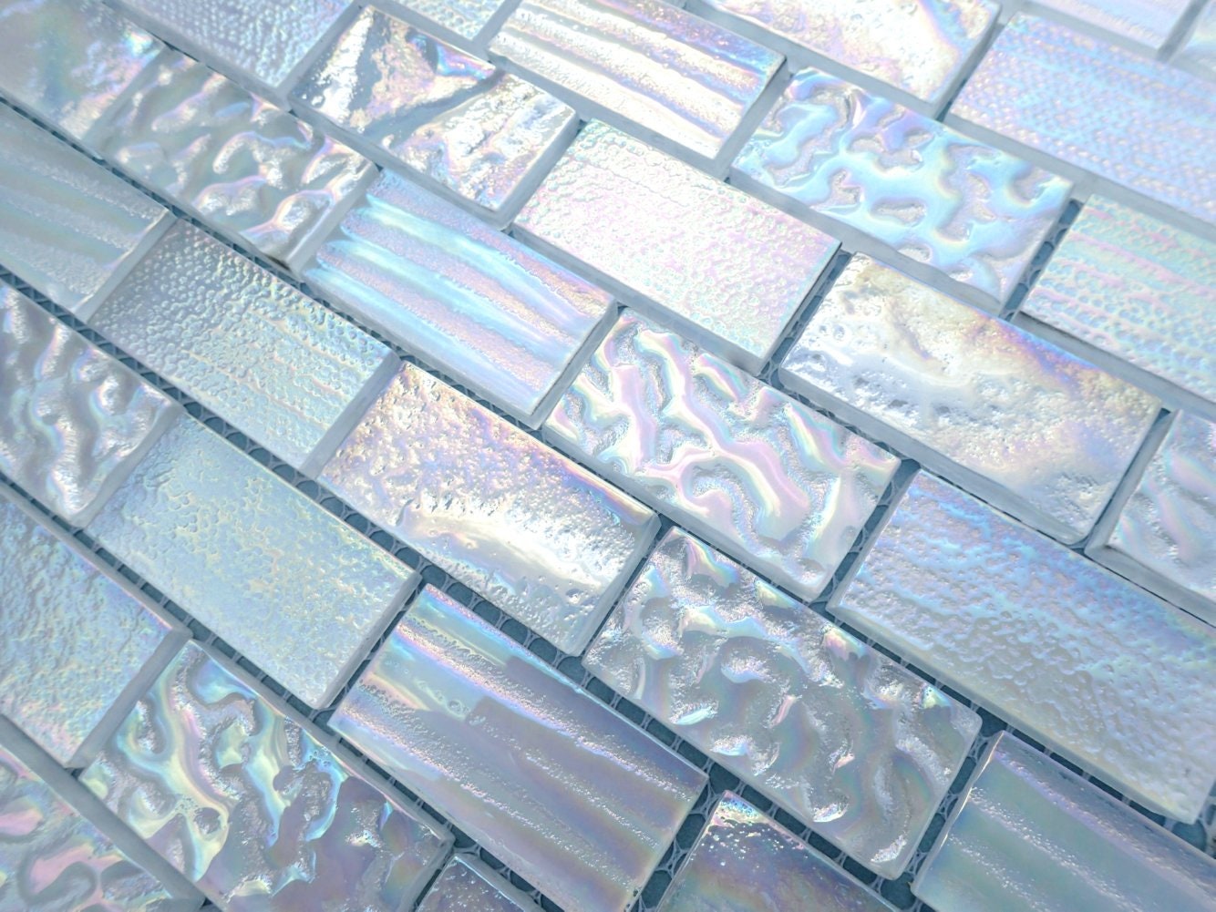 White Iridescent Glass Large Textured 1 x 2 Bars Set of 5 Metallic Bricks