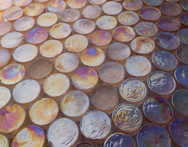 34 Light Orange 25 Penny Rounds Pale Peach Iridescent Circle Glass Mosaic Tiles