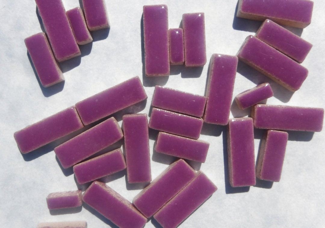 Purple Mini Rectangles Mosaic Tiles - 50g Ceramic in Mix of 3 Sizes 1/2 ...