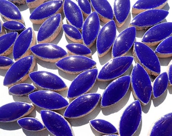 Dark Blue Petals Mosaic Tiles - 50g Ceramic Leaves in Mix of 2 Sizes 1/2" and 3/4" in Indigo