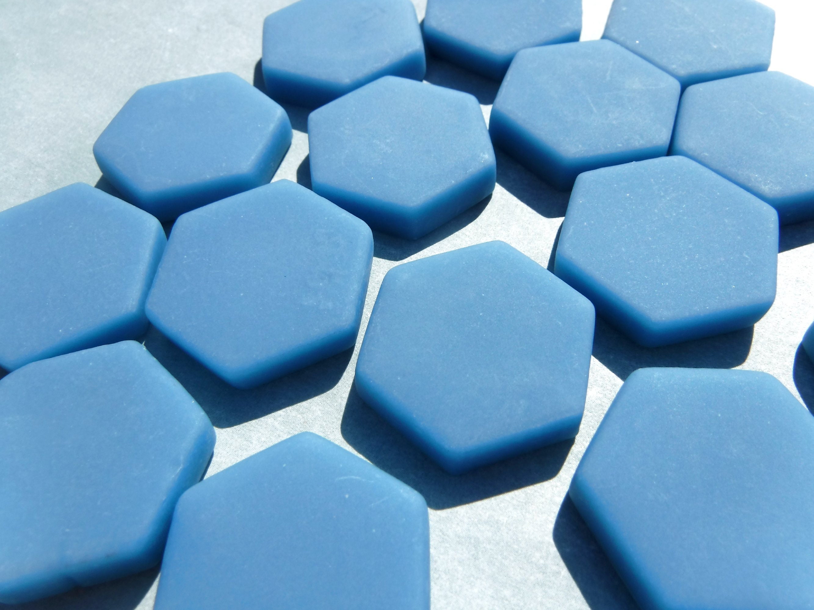 Cerulean Blue Hexagon Tiles 25 Glass 23mm MATTE Tiles