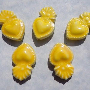 Yellow Milagro Heart Beads - Ceramic Mosaic Tiles