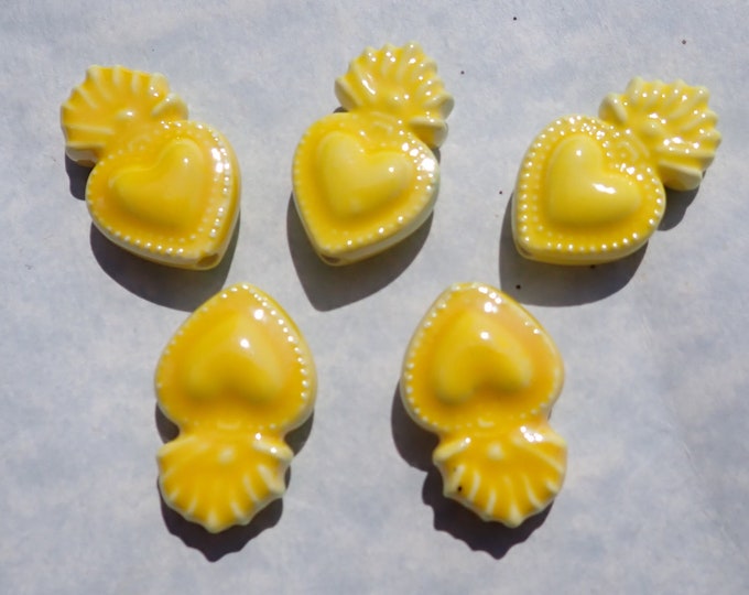 Yellow Milagro Sacred Heart Ceramic Beads