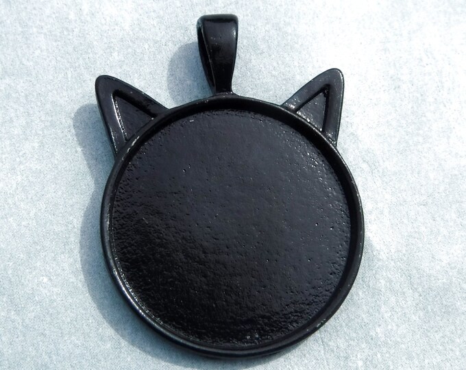 Black Cat Head Pendant Cabochon Base - 1 inch