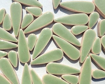 Jade Green Teardrop Mosaic Tiles - 50g Ceramic Petals in Mix of 2 Sizes 1/2" and 3/5"