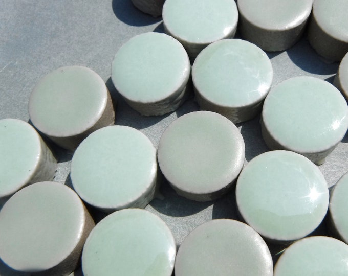 Mint Green Round Ceramic Tiles - 50 Mosaic 15mm Tiles -  Mix of Matte and Shiny Finishes