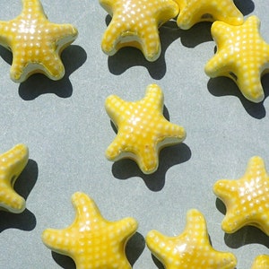 Bright Yellow Starfish Beads - Ceramic Mosaic Tiles - 10 Puffy Beads - Jewelry Supplies