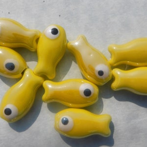 Yellow Fish Beads - Ceramic Mosaic Tiles - Jewelry Supplies