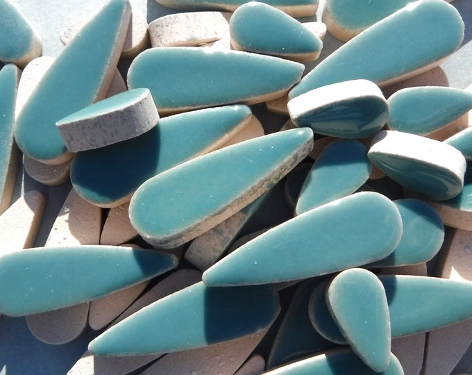 Sea Green Teardrop Ceramic Tiles - 50g Petals in Mix of 2 Sizes 1/2" and 3/5"