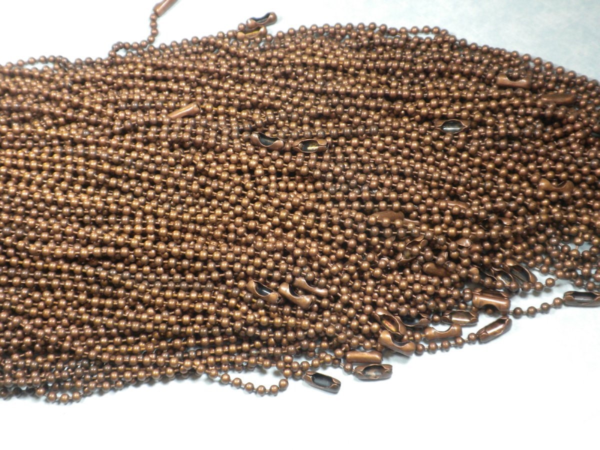 Antique Copper Ball Chain Necklaces 24 inch 2.4mm Diameter Set of 10