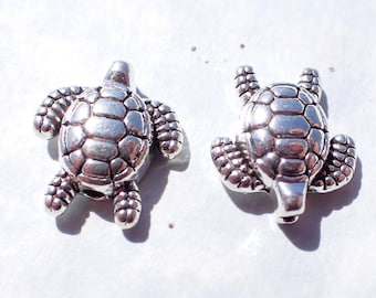 Turtle Beads - Silver-Toned 15mm - Tibetan Style Tortoise