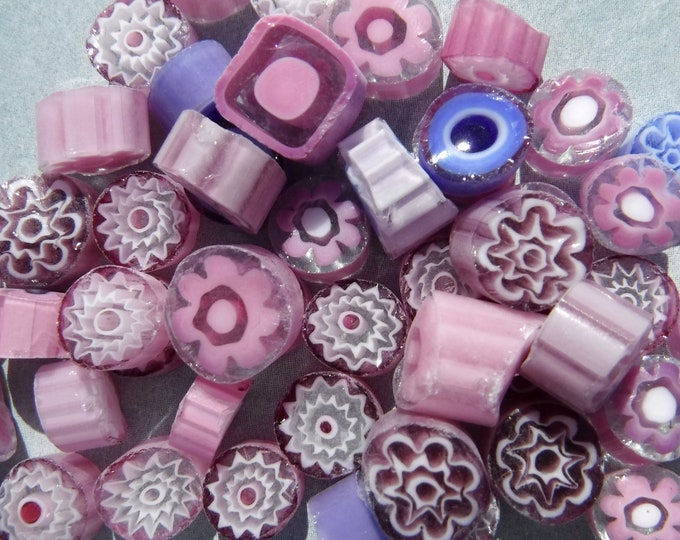 Pink and Purple Millefiori - 25 grams - Mix of Patterns