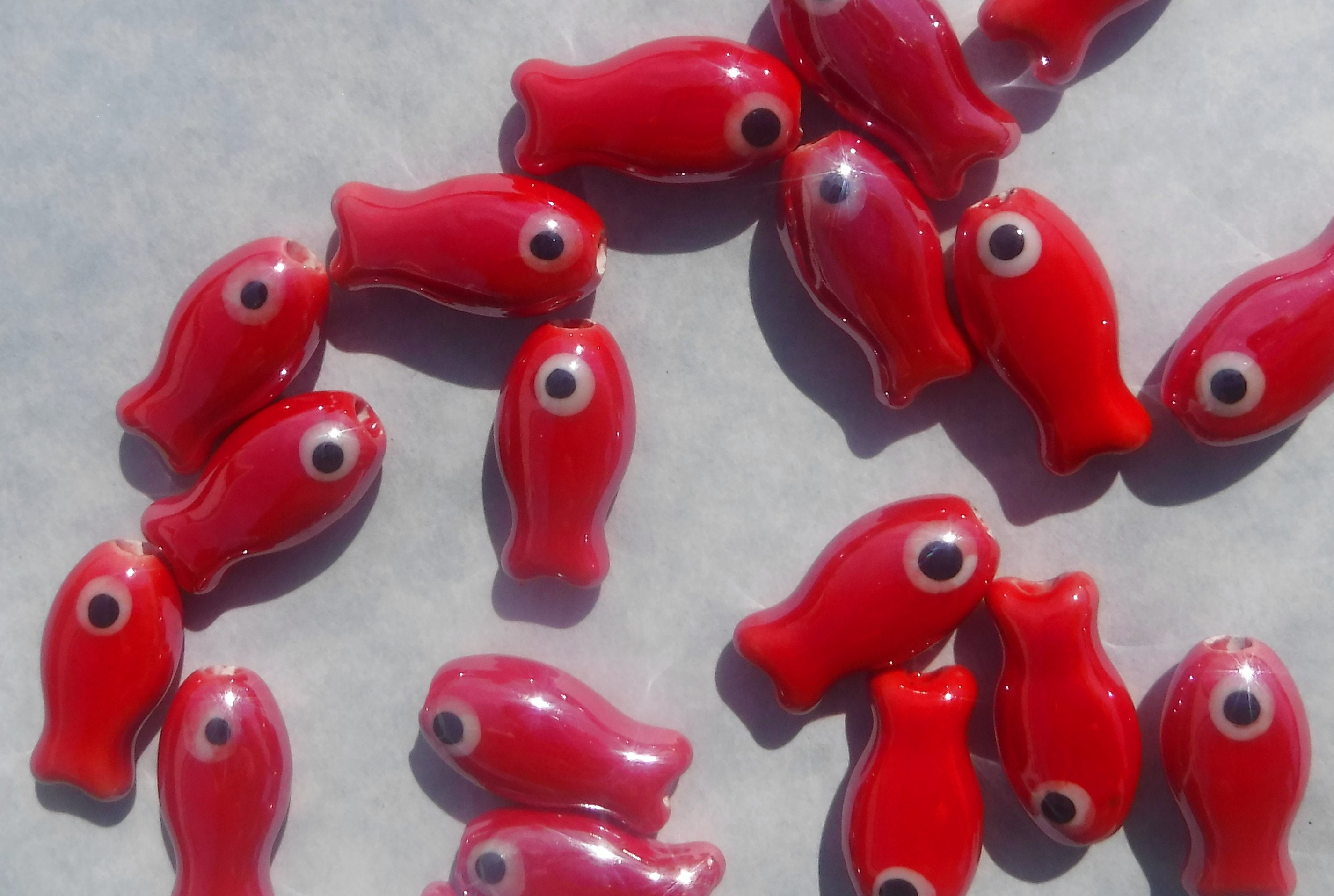 Red Fish Ceramic Beads