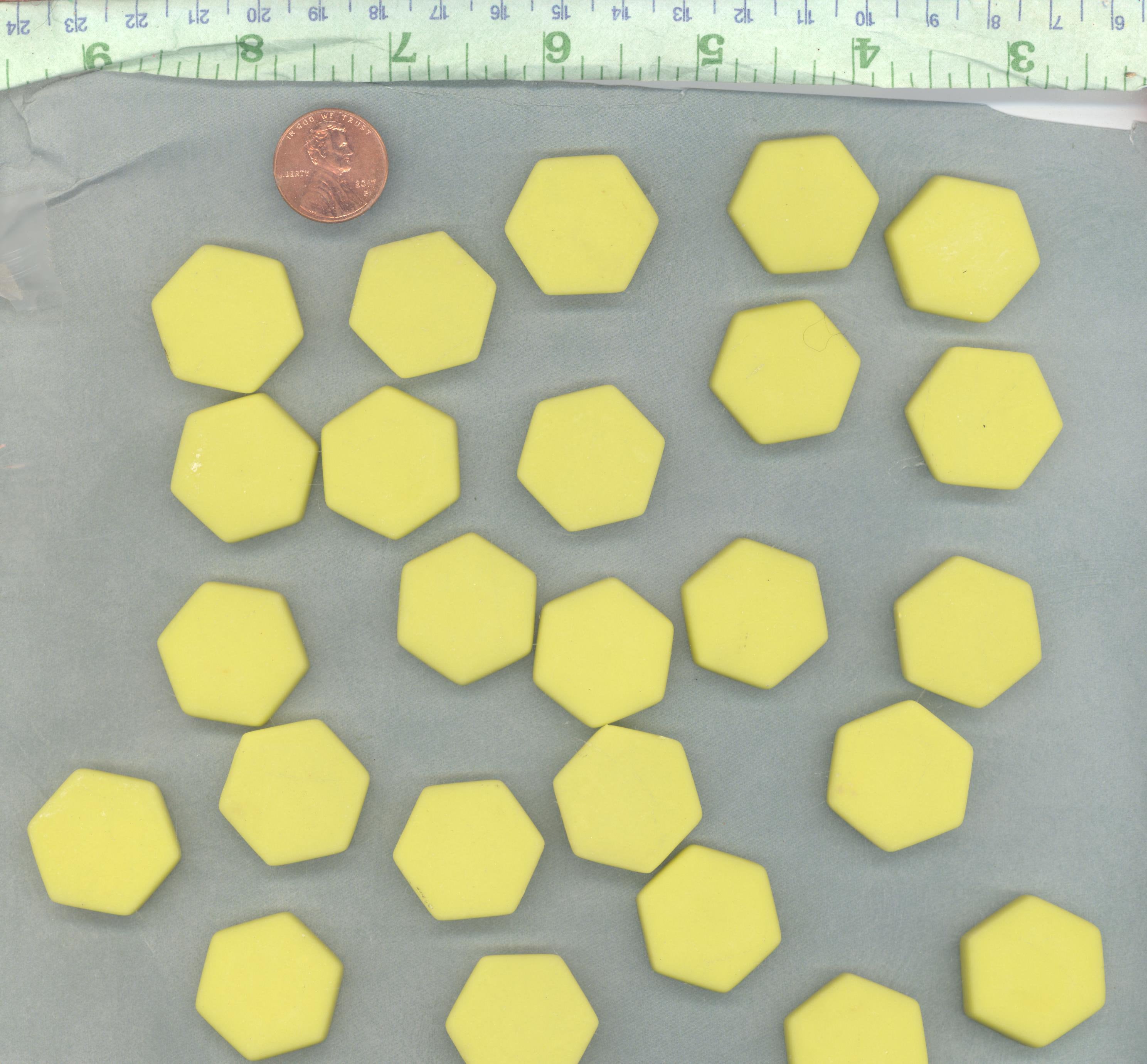 25 Glass 23mm MATTE Tiles in Mellow Yellow color Yellow Hexagon Mosaic Tiles