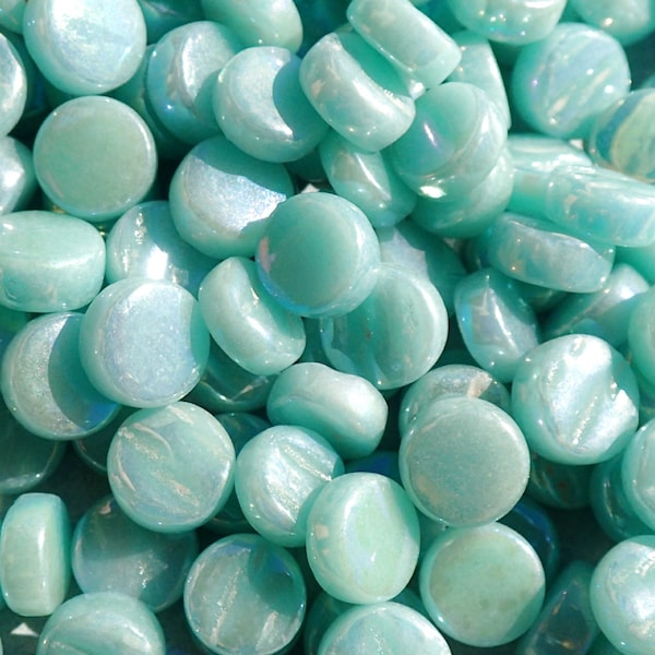 Pale Teal Iridescent MINI 8mm Glass Drops Mosaic Tiles - 50 grams