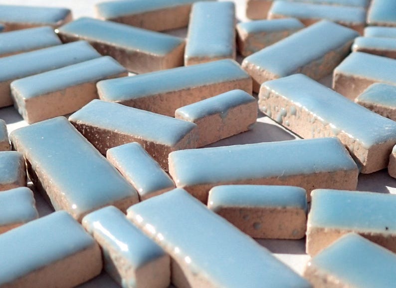 Light Blue Mini Rectangles Mosaic Tiles - 50g Ceramic in Mix of 3 Sizes ...