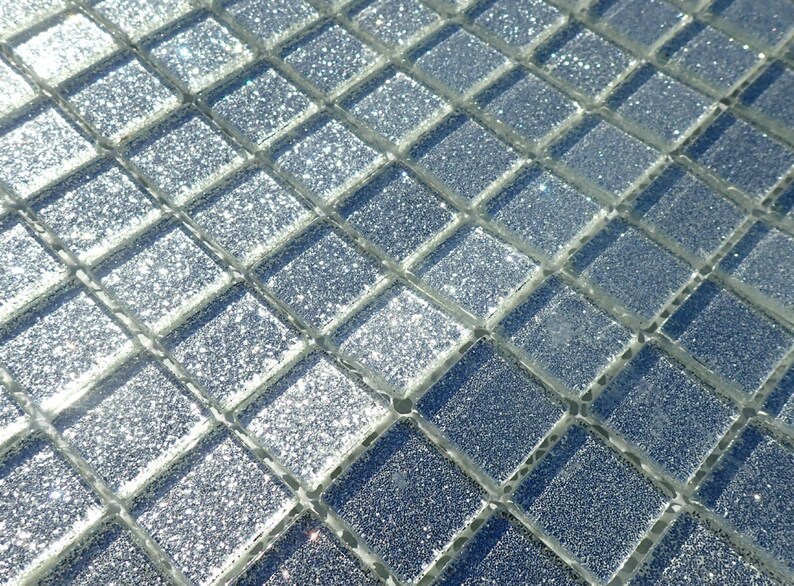 1 inch Mosaic Tiles Silver Glitter Tiles 25 Metallic Glass Tiles