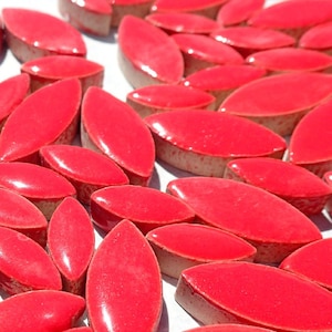 Bright Red Petals Mosaic Tiles - 50g Ceramic Leaves in 2 Sizes